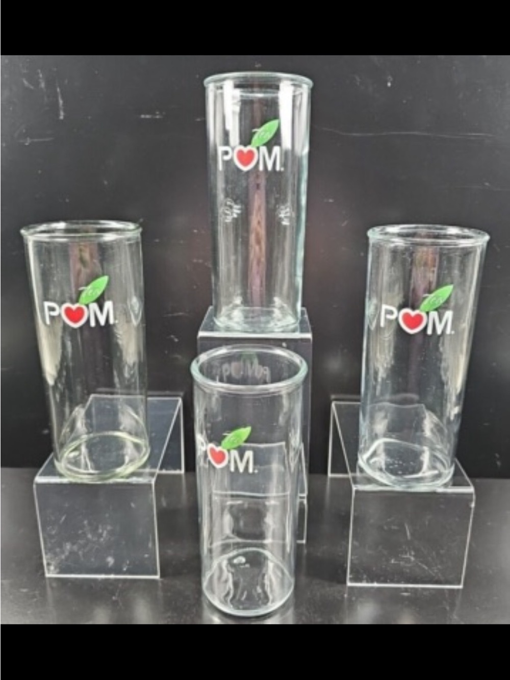 Branded Clear Glass Tumblers — Clear with Green Leaf and Red Heart Accent